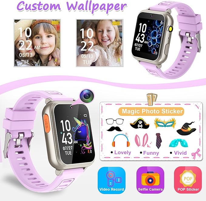 Smart Watch for Kids Toys for Girls Ages 4-12 Years Old, Kids Smart Watch Girls Toys with 24 Puzzle Games HD Touch Screen Camera Alarm Clock Birthday Gift for 6 7 8 9 Year Old Girl