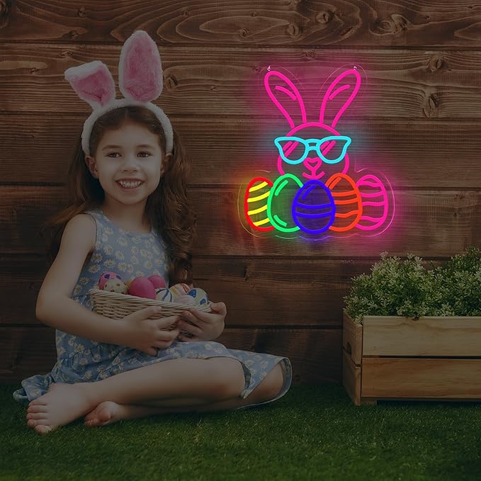 Easter Bunny Neon Signs for Wall Decor, LED Rabbit Egg Neon Light Signs, Gifts for Church, Kids Room Wall Decor Easter Decorations