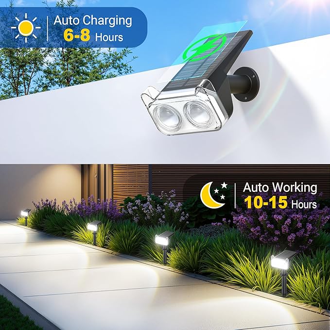 LETMY New Upgrade Solar Spot Lights Outdoor Waterproof with Bigger LED, 6 Pack Auto ON/Off Solar Lights Outdoor, 2-in-1 Wall Lights & 2 Modes Landscape Spotlights for Tree Yard Pathway Garden Decor