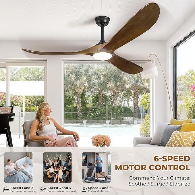 60" Ceiling Fans with Lights and Remote Control, Outdoor Ceiling Fan with Lights High CFM Quiet 3 Blade Wood Walnut Ceiling Fan,Oil Rubbed Bronze