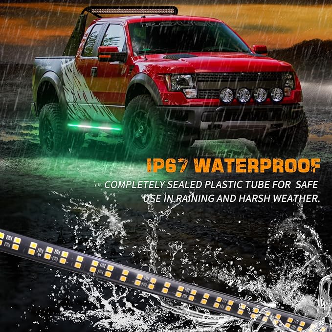XRIDONSEN 2PCS 60 inch Green White Emergency Lights Strip 720 LED Running Board Strobe Lights Flashing Warning Safety First Responder for Firefighter Vehicles POV Fire Trucks Pickup SUV