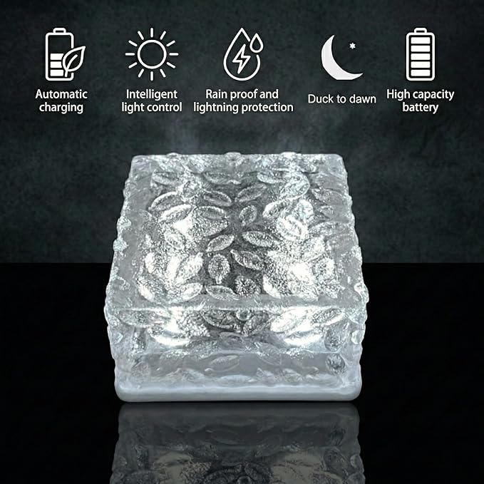 Solar Brick Lights Outdoor Waterproof - Recessed Solar Paver Lights, Ice Brick Design, No Wiring Needed,Landscape Lighting for Pathway,Garden, Patio, Yard, Driveway Decor (8, White, Square)