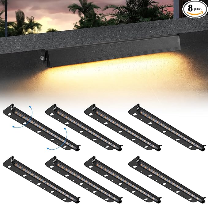 8-Packs 5W 12 Inch LED Hardscape Paver Lighting,12V AC/DC Low Voltage Retaining Wall Lights,LED Landscape Lighting,2700K Soft White Outdoor Step Light,50,000 Hours Lifespan-Black
