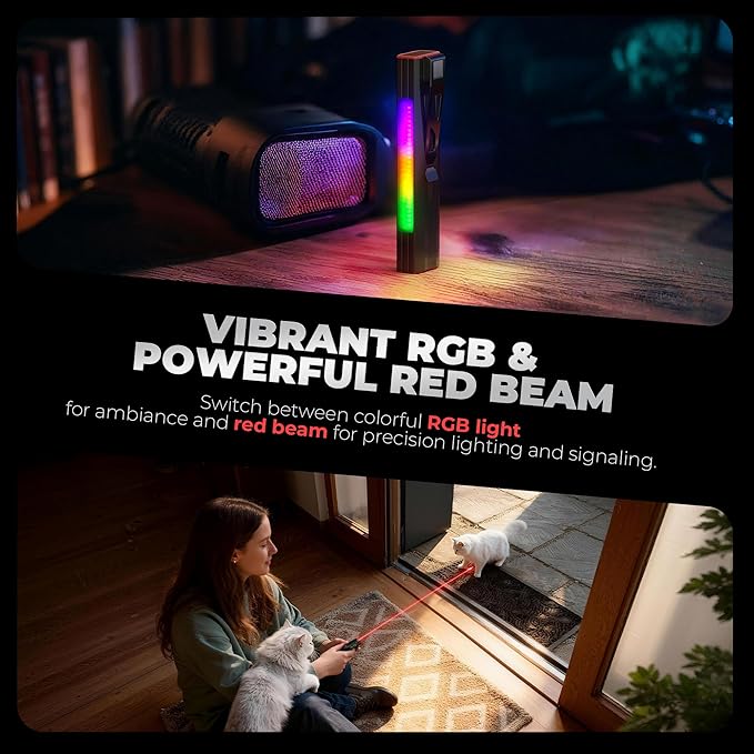 Favourlite Flat Rechargeable Flashlight, 1200 Lumens Magnetic Pocket Work Light with Clip, RGB Side Light & Red Beam, 4 Light Sources for Camping & Emergencies