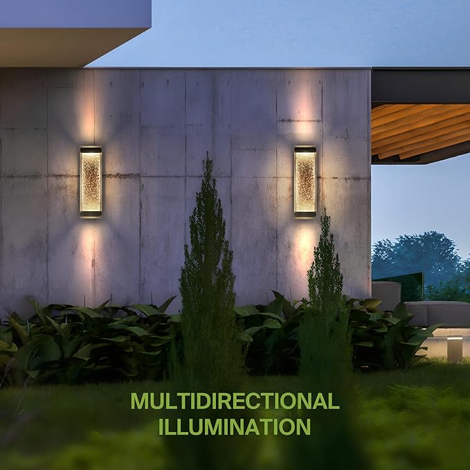 ASD LED 18" Bubble Glass Wall Light Fixture, Outdoor & Indoor Seeded Sconce | 3CCT, Waterproof, Dimmable, Up-Down Glow, ETL Listed | 22W 520LM 3000-5000K 100-277V | Exterior Porch Lighting | Black