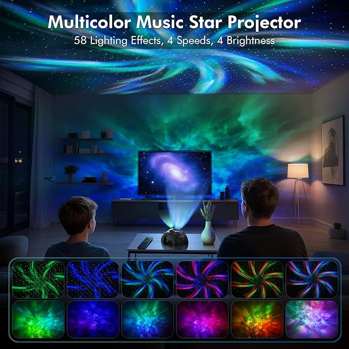 Rossetta Dual Lens Galaxy Projector, Star Projector for Bedroom with White Noise & Bluetooth Speaker, Remote, Timer, Aurora & Nebula Night Light for Easter, Party, Yoga, Gifts for Kids Adult Teen