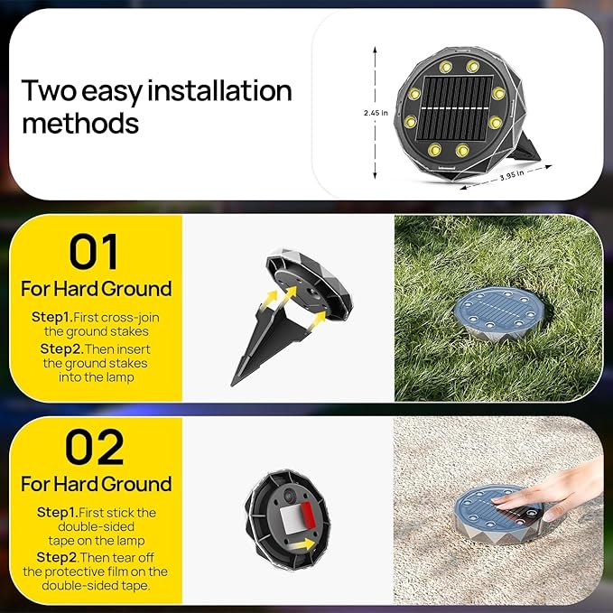 Solar Ground Lights with Remote Control 50ft,IP67 Waterproof Solar Garden 15 Multi Color Lights,RGBYW Solar Powered Outdoor Landscape Lighting for Pathway,Yard,Deck,Lawn,Patio,Walkway,Poolside,20 Pack