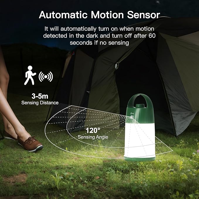Motion Sensor LED Night Light - Cordless Battery Powered Table Lamp, Portable Lamps Lantern for Outdoor Camping Tents, 4 Brightness Level, Press Dimmable Safe Night Lights, 1 Pack (Green)