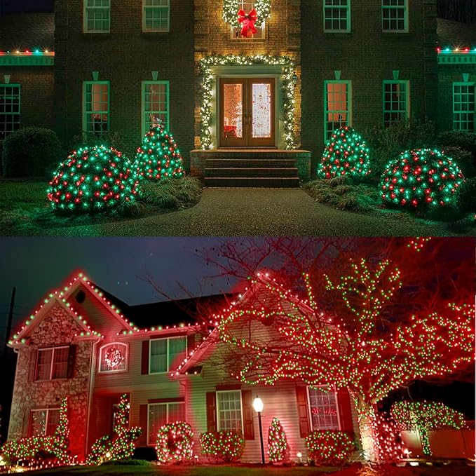 Red Green Christmas Mini Lights, 32.5FT 100 LED String Lights with 16 Light Modes, Fairy Lights Plug in for Outdoor Xmas Trees Garland Wreath Holiday Decorations