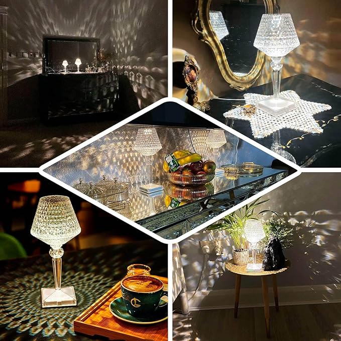 Efavormart 10" LED Acrylic Crystal Cup Shape Color Changing Cordless Table Lamp, Rechargeable Touch Control Accent Lamp