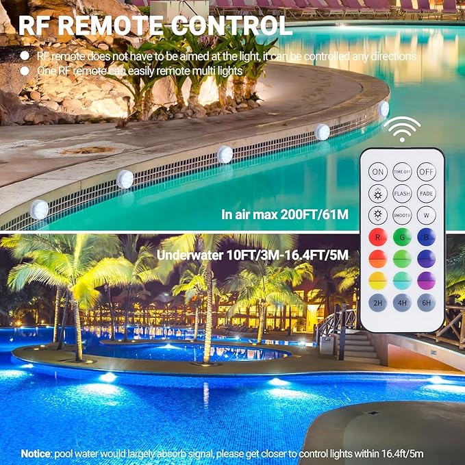 LOFTEK Submersible LED Lights with Remote, 13 LED Pool Lights for Inground Above Ground Pool with Magnets &10 Suction Cups,16 Color Changing Underwater Light for Ponds Battery Operated (4 Packs)