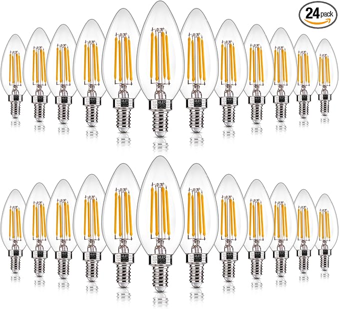 ALAMPEVER Chandelier Light Bulbs, 60W Equivalent Candelabra Bulb, E12 LED Bulb 2700K Soft White, 450LM, Candle Light Bulbs 24 Pack