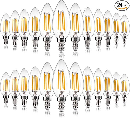 ALAMPEVER Chandelier Light Bulbs, 60W Equivalent Candelabra Bulb, E12 LED Bulb 2700K Soft White, 450LM, Candle Light Bulbs 24 Pack