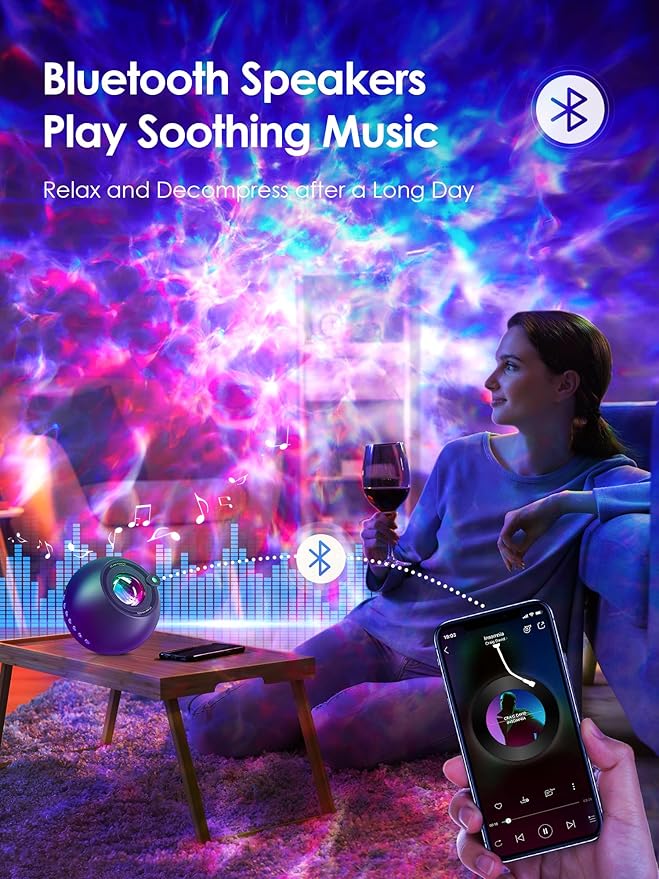 OneFire Galaxy Light Projector with Gift Box/360 Lighting Modes/15 White Noise/Bluetooth Speaker Star Projector for Bedroom for Teen Girls, Kids Room Ambient Lighting