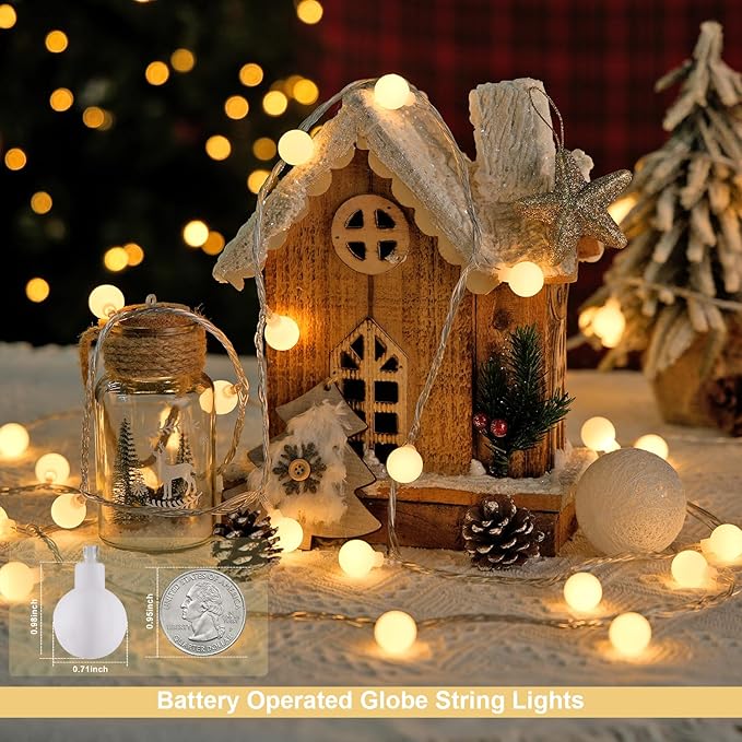 JMEXSUSS Globe Battery Operated Christmas Lights Indoor, 100 LED Battery Powered String Lights Outdoor Waterproof, 33ft Christmas String Light with Remote Timer for Bedroom Camping Decor, Warm White