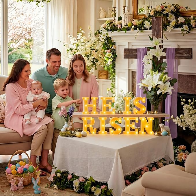 Honoson 9 Pcs He Is Risen Easter Decorations LED Light up Sign 6.42 Inch, Christian Easter Table Decoration Religious LED Lights for Church First Communion Party Supplies