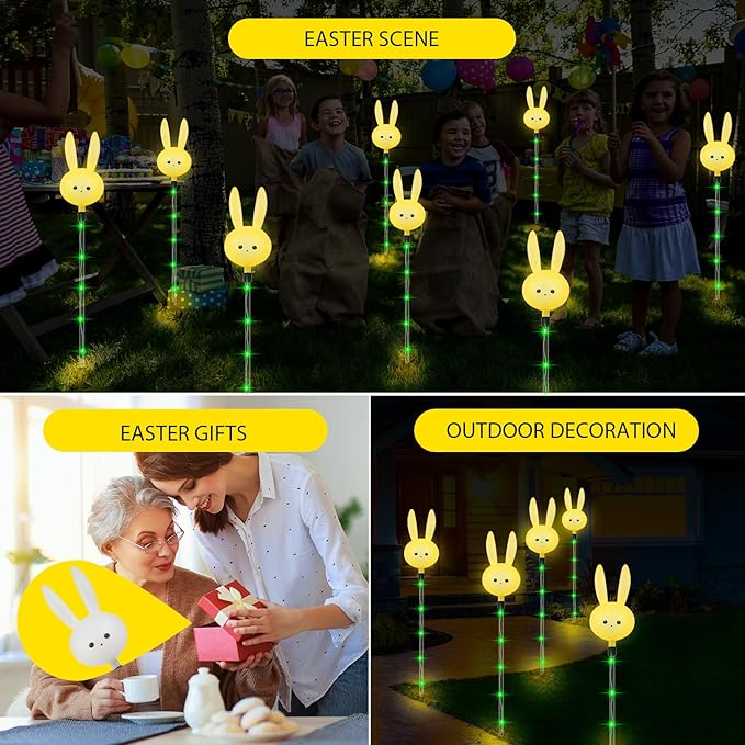 Solar Bunny Stake Lights for Easter Decorations - Set of 3PCS Easter Gifts Decor with Cute Rabbit Lights,Unique Housewarming Outside Gifts,Waterproof Solar Garden Lights for Yard/Lawn/Birthday Decor