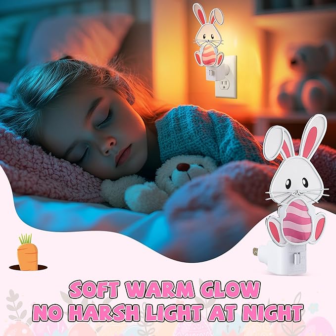 Easter Bunny Night Light Plug Into Wall, Resin Bunny Egg Light Decoration with C7 LED Bulb, Decorative Holiday & Valentine Night Lights for Bedroom Bathroom Living Room