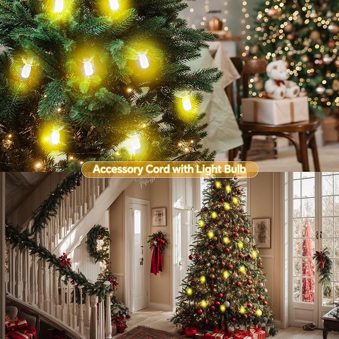 Leelosp 4 Pack 11.5 FT Accessory Cord with 5 LED Light Bulb, Christmas Village Light Cord with On/Off Switch E12 Double Fuse Socket for Blow Mold Christmas Trees Holiday Decorations