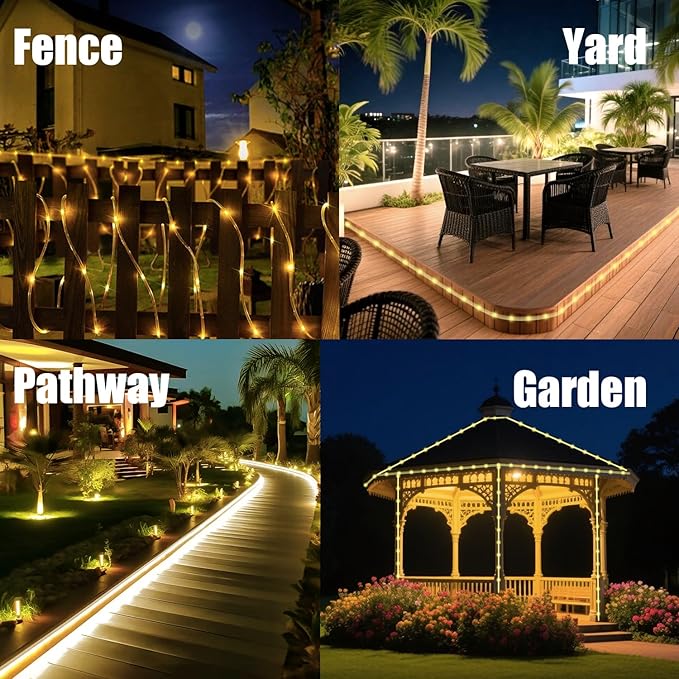 Fairy Light Solar Outdoor 33Ft 100 LED Rope Lights for Outside 8 Modes Warm White Solar Fairy Lights for Patio Fence Party Garden Yard Home Holiday Tree Outdoor Decoration
