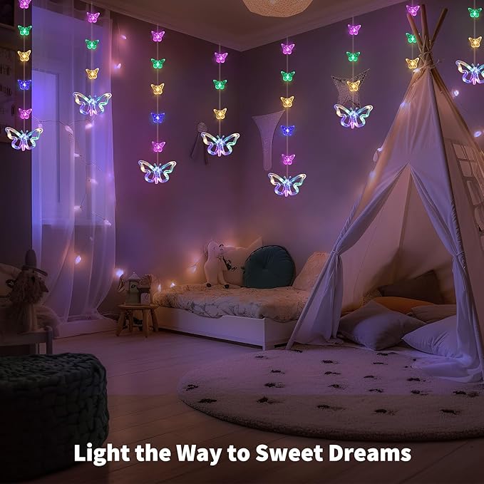 YOLIGHT Butterfly Curtain Lights for Bedroom 9.8ft LED Twinkle Fairy Light with Remote Timer Cute String Lights Wall Décor for Kids Girls Room Bed Canopy Wedding Easter Decoration (Multicolor)