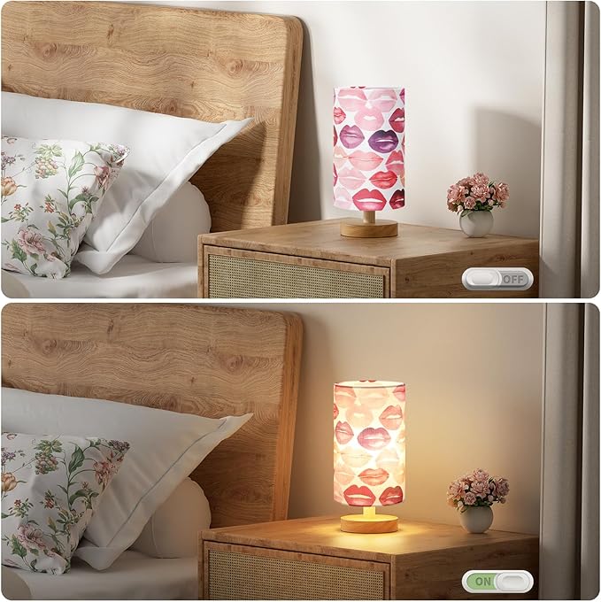 Fenmzee Lips Table Lamp for Bedroom - Inline Control, Small Bedside Lamp with 3000K A15 LED Blub, Easy Assembly (Lips White Shade, 9" Inline Control)