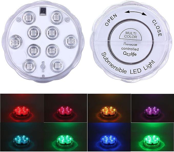 Submersible LED Lights Remote Control, RGB Multi Color Changing Waterproof Light for Pool, Vase Base, Spa, Aquarium, Pond, Hot Tub, Decoration, Party, 2-Pack