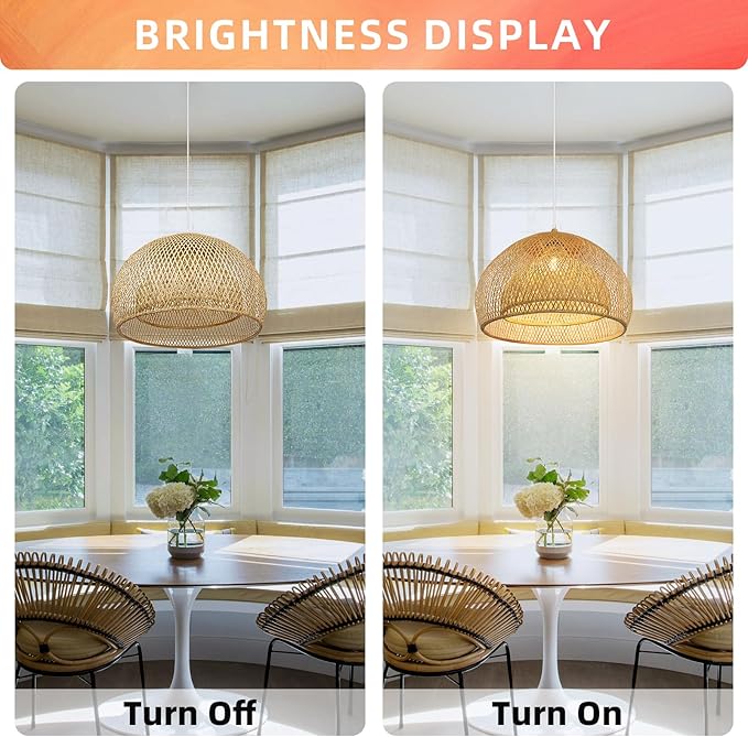 Arturesthome Bamboo Pendant Light for Kitchen Island, 17.6" Wicker Chandelier Lighting, Handmade Woven Hanging Ceiling Light Lampshade for Living Room Bedroom