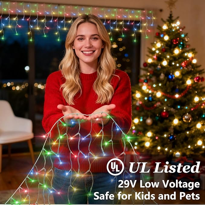 1332 LED 132ft Christmas String Lights Outdoor, 12 Modes Dimmable Curtain Lights with 296 Drops, Waterproof Fairy Lights with Timer for Bedroom Window Holiday Wedding Home Xmas Decor, Multicolor