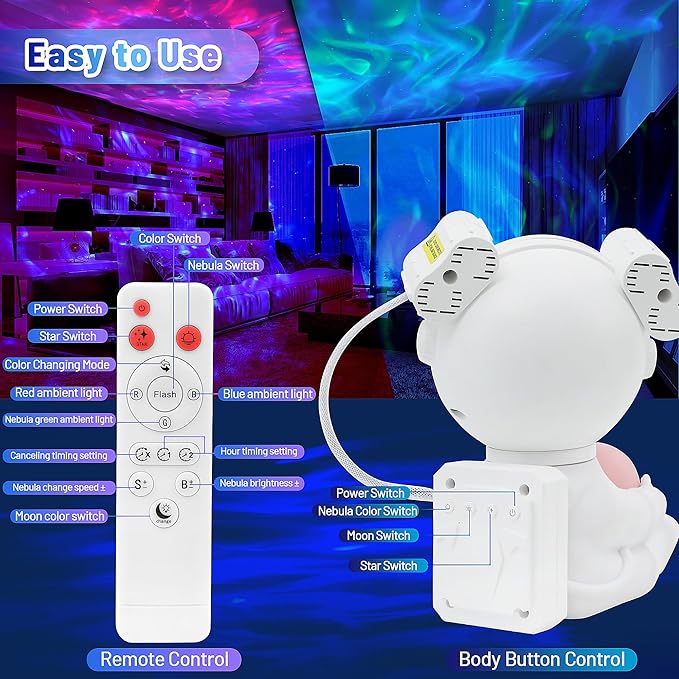 KIMHY Astronaut Galaxy Projector for Bedroom Kids Adults, 2 in 1 Star Projector Galaxy Night Light with Moon Lamp 8 Colors Effects, Space Light for Room Decor, Boy & Girl Birthday, Christmas