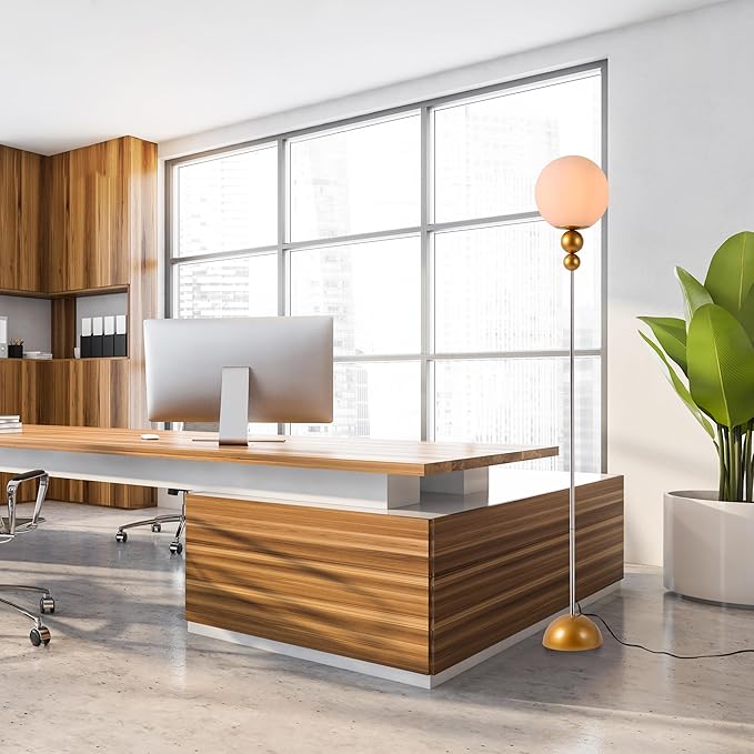 Modern Floor Lamps for Living Room, Globe Glass Shade Floor lamp for Bedroom, LED Standing lamp for Office, Corner