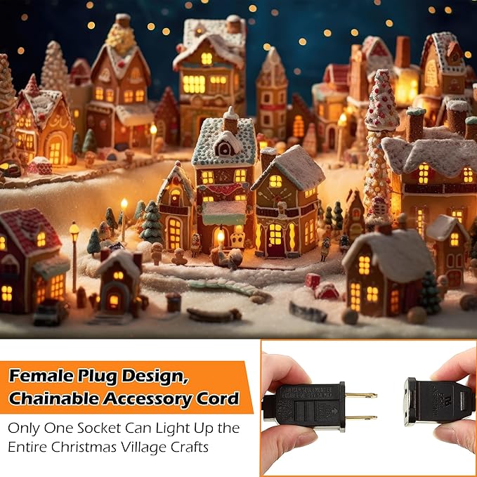 Meonum Christmas Village Lights Cord with Dimmer, C7 LED Lights with 2 Spare Fuse & 9 LED Bulb, Blow Mold Light Cord for Christmas Houses Villages, Holiday Craft Decorations, Night Light(Black)