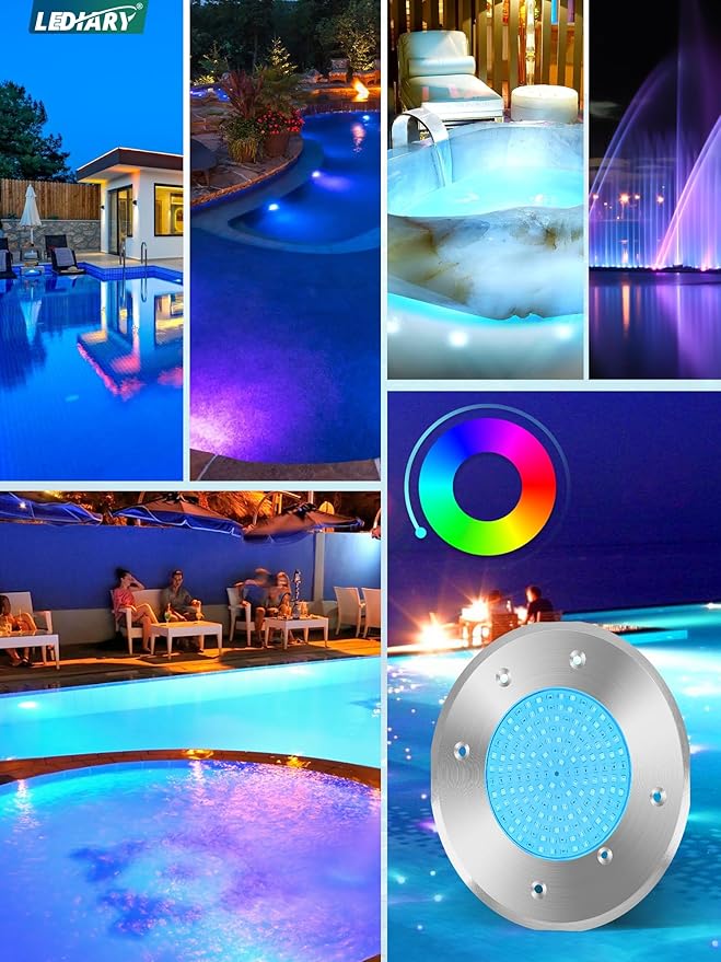 LEDIARY 6 Inch LED RGB Pool Lights for Inground Pool, AC120V 15W Underwater Swimming Pool/Spa Lights with APP/Remote Control, 50 ft Cord, Waterproof for 6" Wet Niche(Transformer& Controller Included)