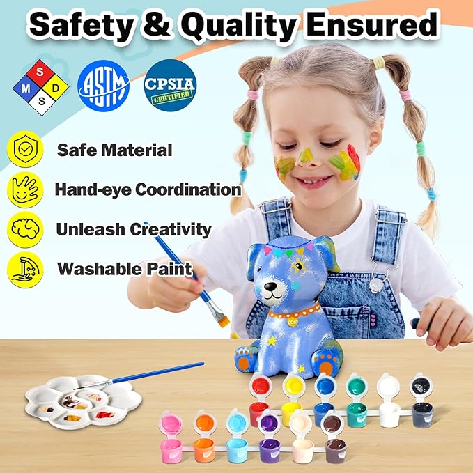 FUNZBO Paint Your Own Dog Lamp Kits - Easter Basket Stuffers, Arts and Crafts Supplies Puppy Painting for Kids Teens, DIY Night Light Dog Toy for Girls Boys Age 3 4 5 6 7 8 9 10 11 12 13 Birthday Gift