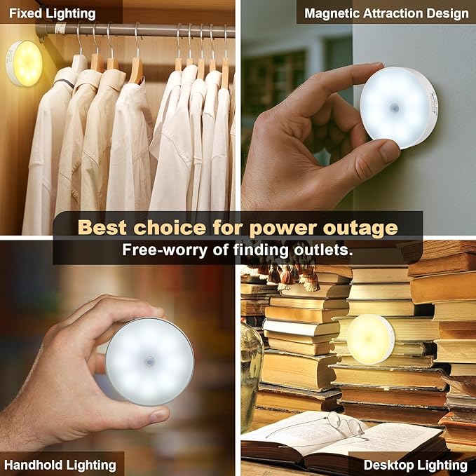2 Pcs Magnetic Cruise Ship Motion Sensor Light with USB Cable LED Rechargeable Night Light Battery Nightlight Safe Cordless Nightlight for Cruise Ship Cabin Hallway Bathroom (White & Warm)