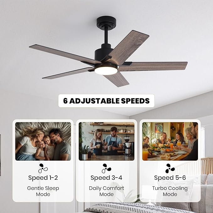 46 Inch Ceiling Fans with Lights and Remote Control for Bedroom, Modern Black Ceiling Fan with Quiet Reversible DC Motor, 3CCT, Dimmable, LED Lighting for Living Room, Patio, Indoor and Outdoor