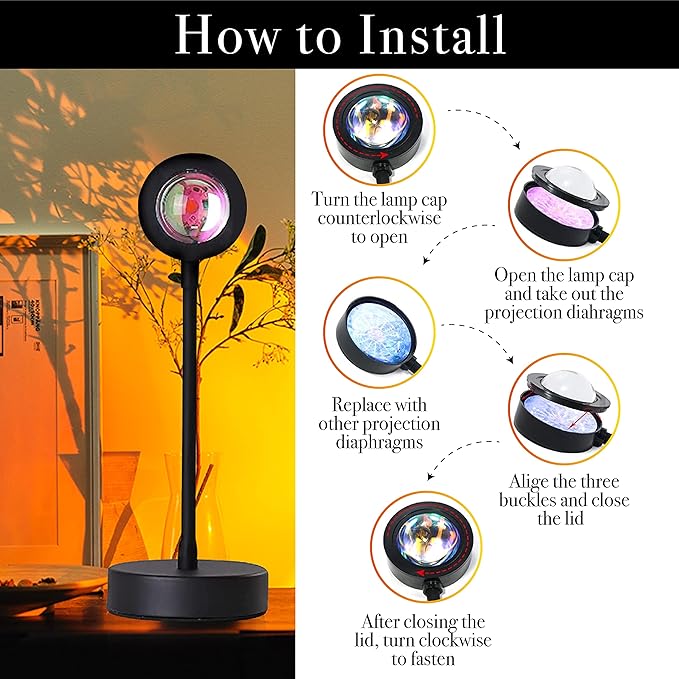 Sunset Lamp Projector – LED Lights Projector in Sunset, Red Sunset and Rainbow – Adjustable Sunset Projection Lamp with Integrated LED Chip – Professional and Amateur Photoshoots (Sunset Red)