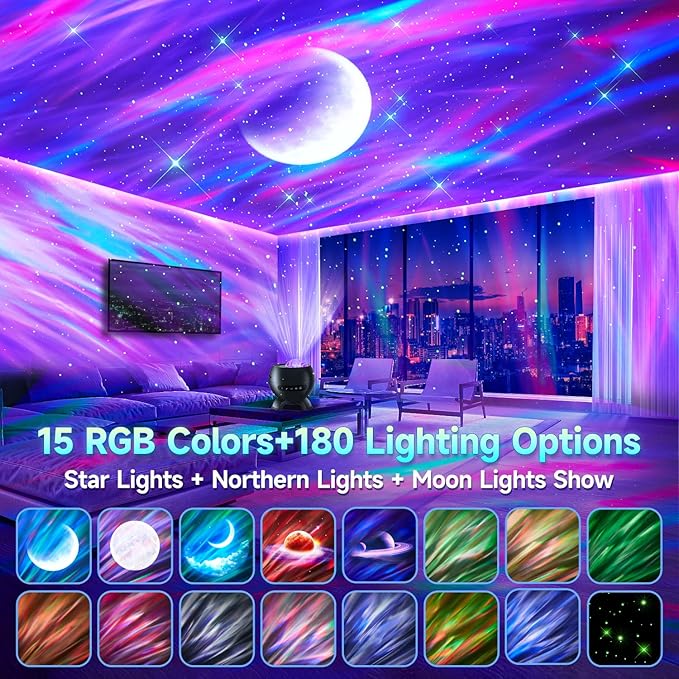 Sound Machine White Noise Machine for Sleeping, 15 Soothing Sounds & Bluetooth Speaker Aurora Light Projector, 15Colors White Noise Sound Machine for Sleep Therapy for Adults & Kids Red Light Lamp