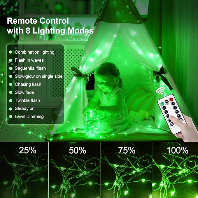 AIKEI 6 Pack LED Fairy Lights with Timer Battery Operated, Mini String Lights with Remote Waterproof 7ft 20 Led Firefly Starry Lighting for Wedding Party Bedroom Garden Christmas Decoration Green