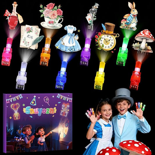 36 Pack Alice Adventure Party Favors LED Finger Lights, Glow in The Dark Wonderland Birthday Gifts, Goodie Bag Stuffers Classroom Treasure Box Prizes