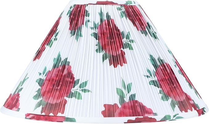 Aspen Creative 33176 Hardback Empire Spider Lamp Shade, Mushroom Pleated in White with Red Floral Print Designed Fabric, 6" Top x 19" Bottom x 12" Slant Height