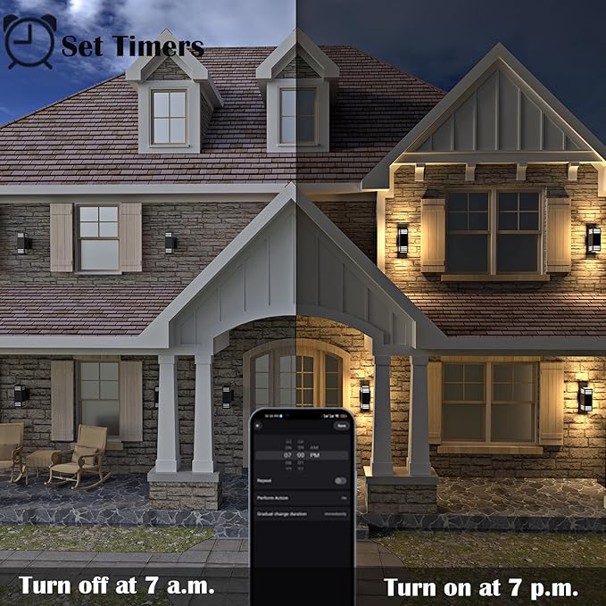 RGB Smart Outdoor Wall Lights, 2 Pack Front Porch Light Fixtures, Square Color-Changing Wall Sconce with E26 Base, IP65 Waterproof Up and Down Lights with APP/Voice/Remote Control.
