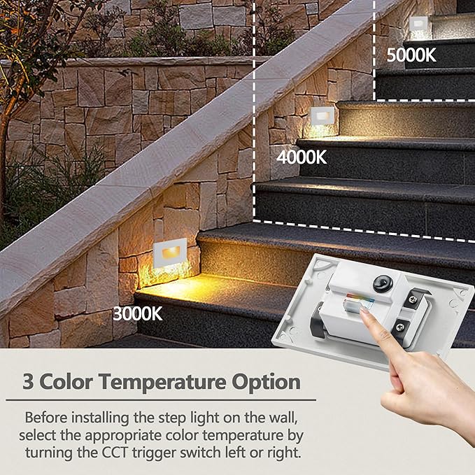 FTL 12-Pack Outdoor Step Lights LED Stair Lights Indoor, 12V 3000K/4000K/5000K Color Changing Deck Stair Light Outdoor, 3.5W 150LM Low Voltage Lights for Steps, Waterproof White