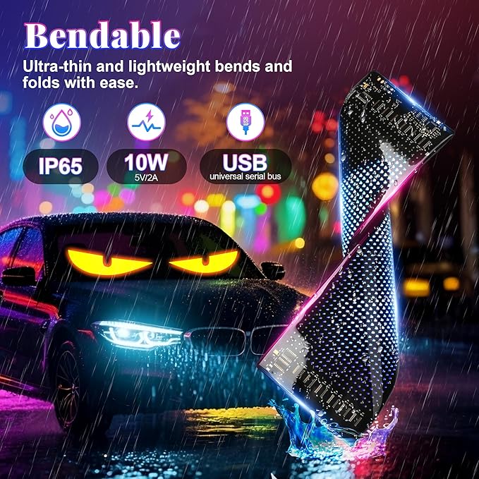 Sachie 5800 Lux High-Brightness Multi-Panel Sync LED Display (14"x4.3") – 3X Brighter, APP/Remote Programmable Scrolling Text & Animation for Cars, Stores – USB 5V Powered (1pcs)