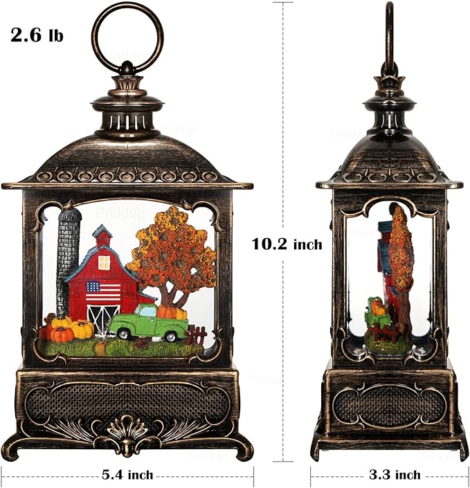 Fall Snow Globe Lantern Fall Decorations for Home Thanksgiving Autumn Harvest Fall Decor Swirling Glitter Snow Globes Barn Truck Pumpkin Farm Timer Music