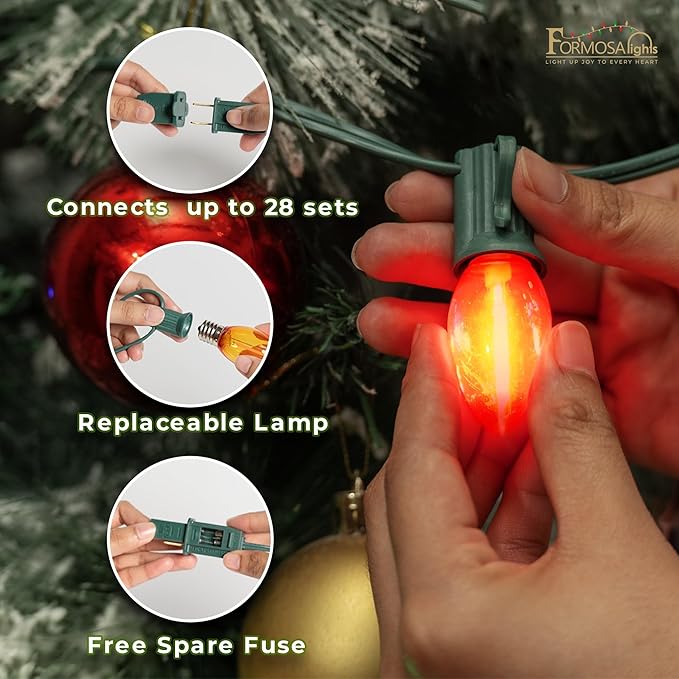 C9 26ft Indoor/Outdoor Transparent Multicolor LED Christmas String Lights with 25 Bulbs and E17 Base | 120V, 0.6W