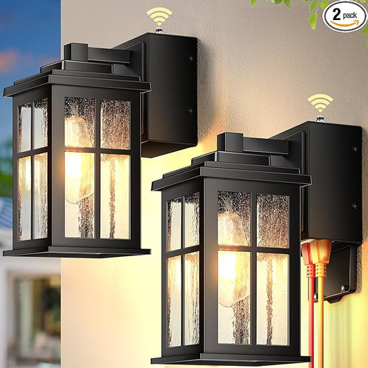 Gleamz Black Porch Lights Outdoor with GFCI Outlet, Modern Dusk to Dawn Outdoor Garage Lighting Fixtures Wall Mount, Anti-Rust Exterior Wall Sconce Lantern for House Coach, Outside Lights with Outlet