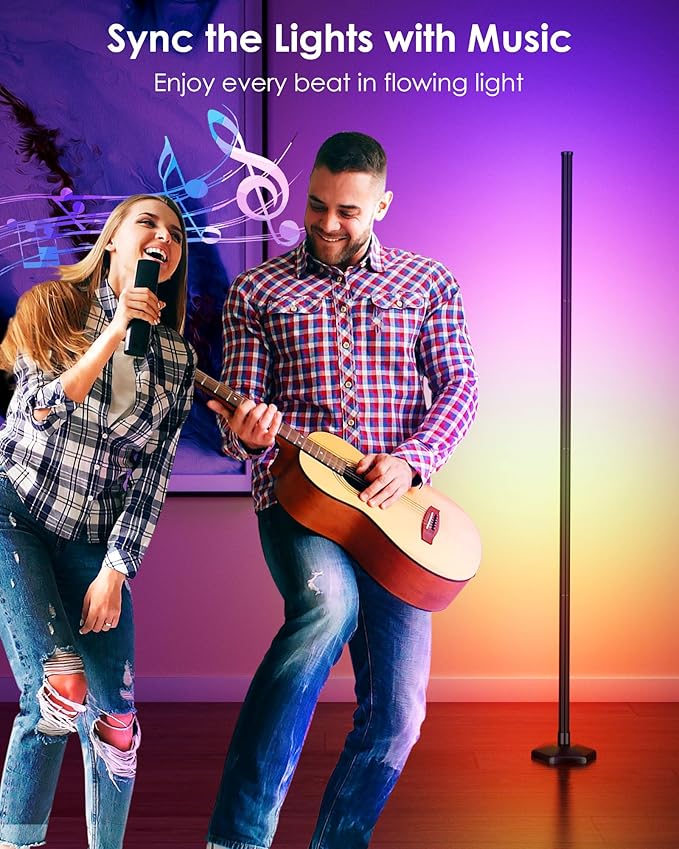2PCS Smart RGB LED Corner Floor Lamp with App and Remote Control, 65" Color Changing Standing Lamp with Music Sync and 16 Million DIY Colors, Modern Floor Lamps for Bedroom Living Room Gaming Rooms