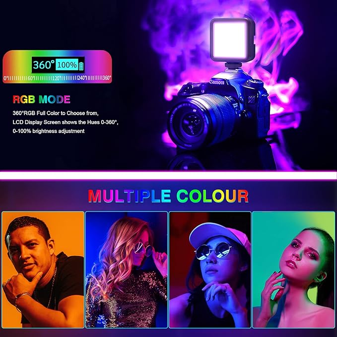 Altson Magnetic RGB Led Video Light LED Camera Light 360° Full Color Portable Photography Lighting Whit 3 Cold Shoe，，2000mAh Rechargeable CRI 96+/2500-9900K/13 Scene (Black)