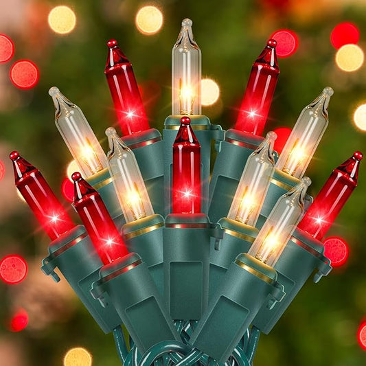 Hopolon Red and Warm White Christmas Lights，2PACK 50Count 13FT Mini Lights Connectable Christmas String Light Xmas Tree Light Incandescent Plug in Waterproof for Home Yard Party Wedding Holiday Decor